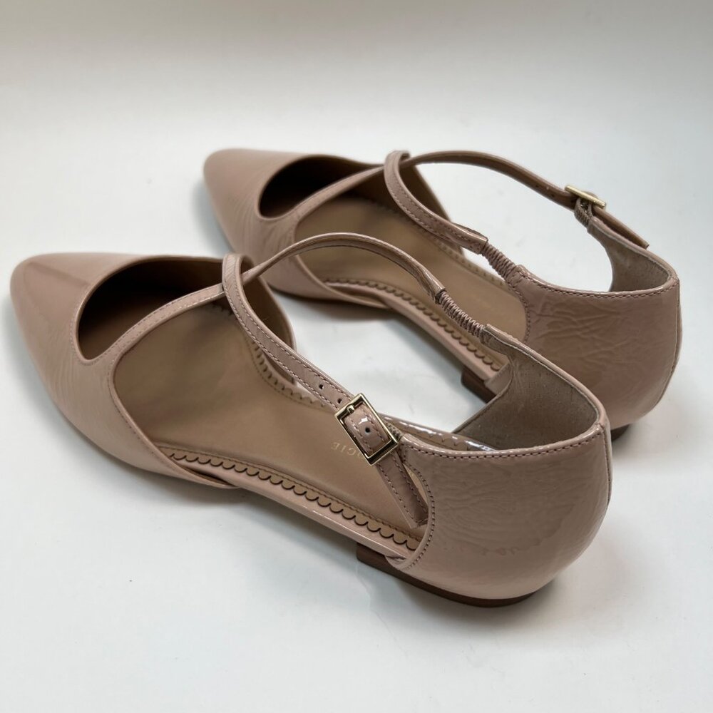 Anthropologie Leather Cross Strap Ballet Flat Shoes Patent Nude Neutral Size 8.5 - Picture 5 of 7